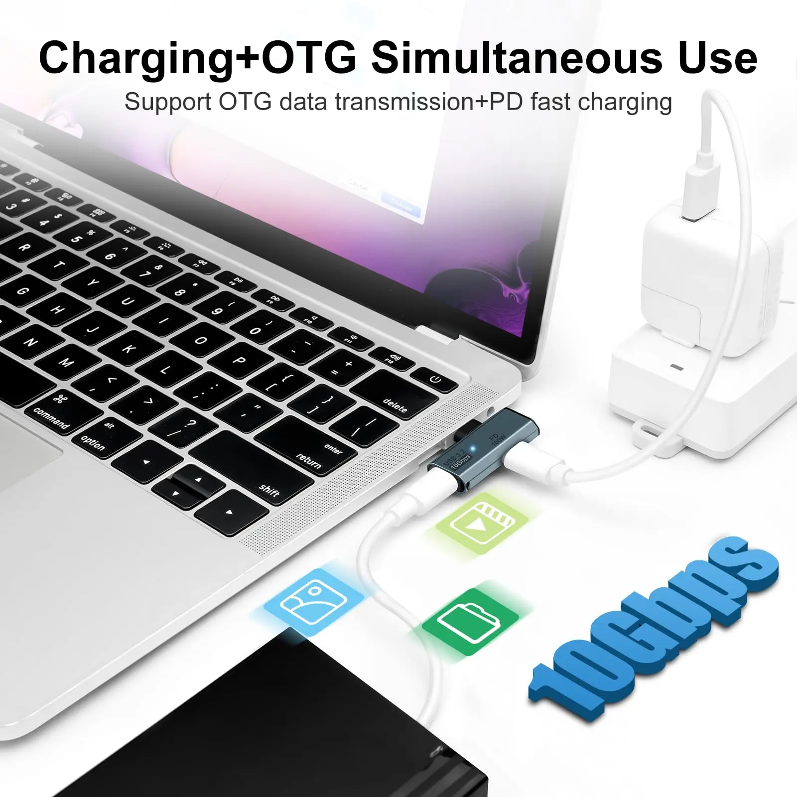 USB-C OTG-adapter - Type-C 100 W PD-opladen, dubbele USB-C-splitter voor iPhone 15 Pro Max, MacBook, Samsung Galaxy S22/S23