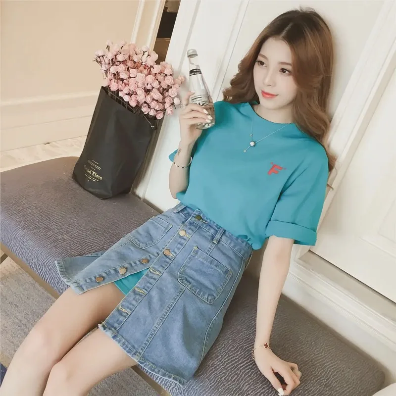 Sexy Woman Outfit Denim Short Sleeve Skirt 2 Pieces Sets for Women Mature Formal Event Summer Clothes 2024 Clothing Luxury Korea