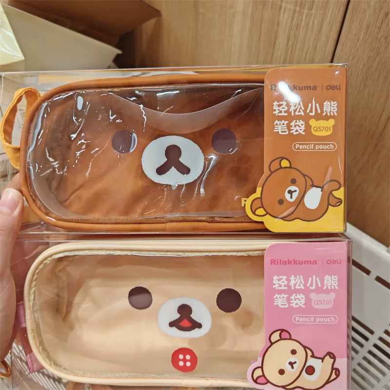Rilakkuma Korilakkuma Pencil Case Clear Transparent Pencil Pouch Anime Bear Kawaii Cute School Pencil Cases for Kids Storage Bag