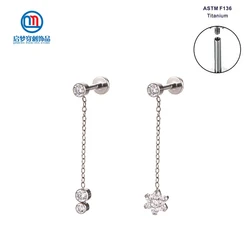 ASTM F136 Titanium Flower and Disc Dangling Earrings Internal Thread Body Piercing Jewelry