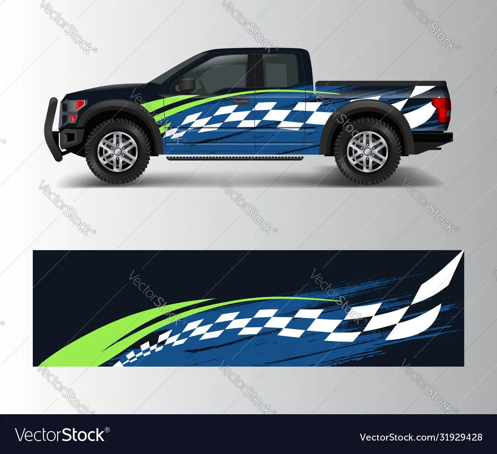 Pickup Racing Car Full Wrap Sticker Car Decal Decorative Cut Body Racing Graphic Decal Vinyl Wrap Modern Design Red Retro