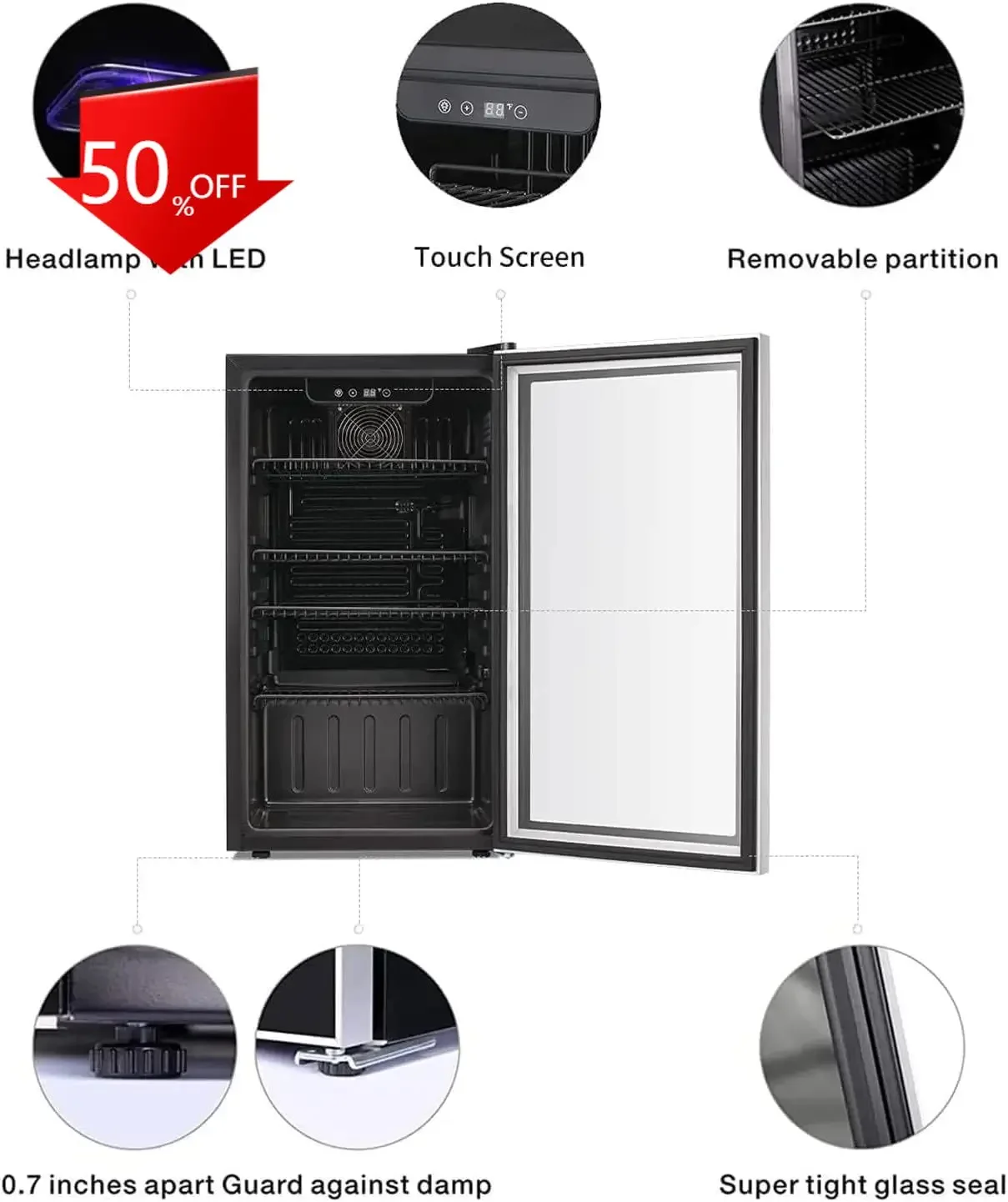 

26 Bottle 130 Can Wine Cooler/Cabinet Beverage Refrigerator Mini Wine Cellar Beer Soda Clear Glass Door Bar Fridge Quiet