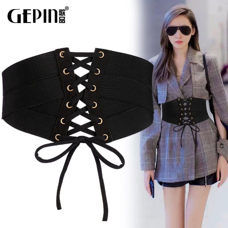 

X6056 Lady Width Girdle Women's Elastic Wide Belt Summer Decoration Dress Belt Waist Suit Ins Tide Black Belt Strap Waistband