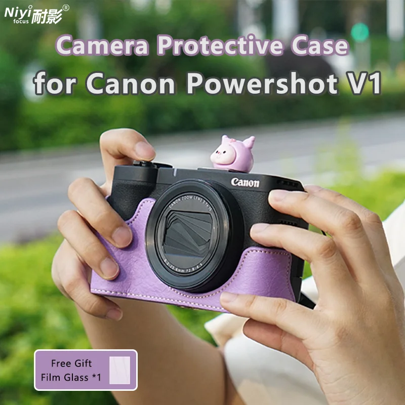 Защитный чехол для камеры Canon Powershot V1, чехол, основание, искусственная кожа, нижнее отверстие, винт 1/4, сумка для камеры