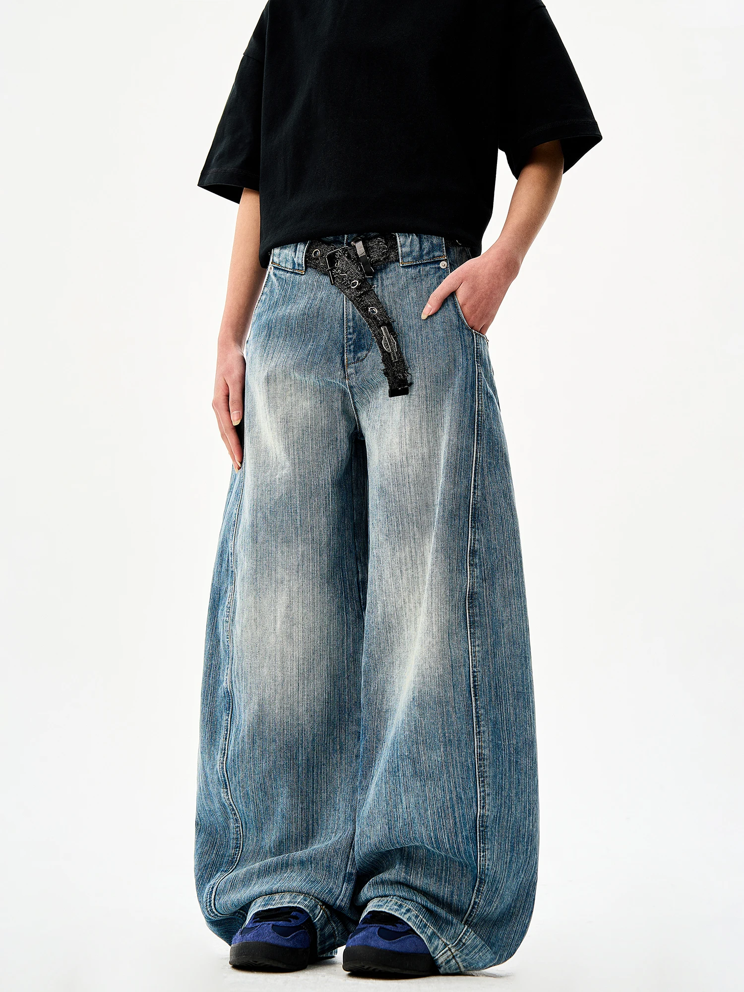 

Джинсы Woostop в американском стиле ретро с бамбуковым узлом и изогнутым ножом, свободные широкие брюки с косой для мужчин и женщин, молодежная мода