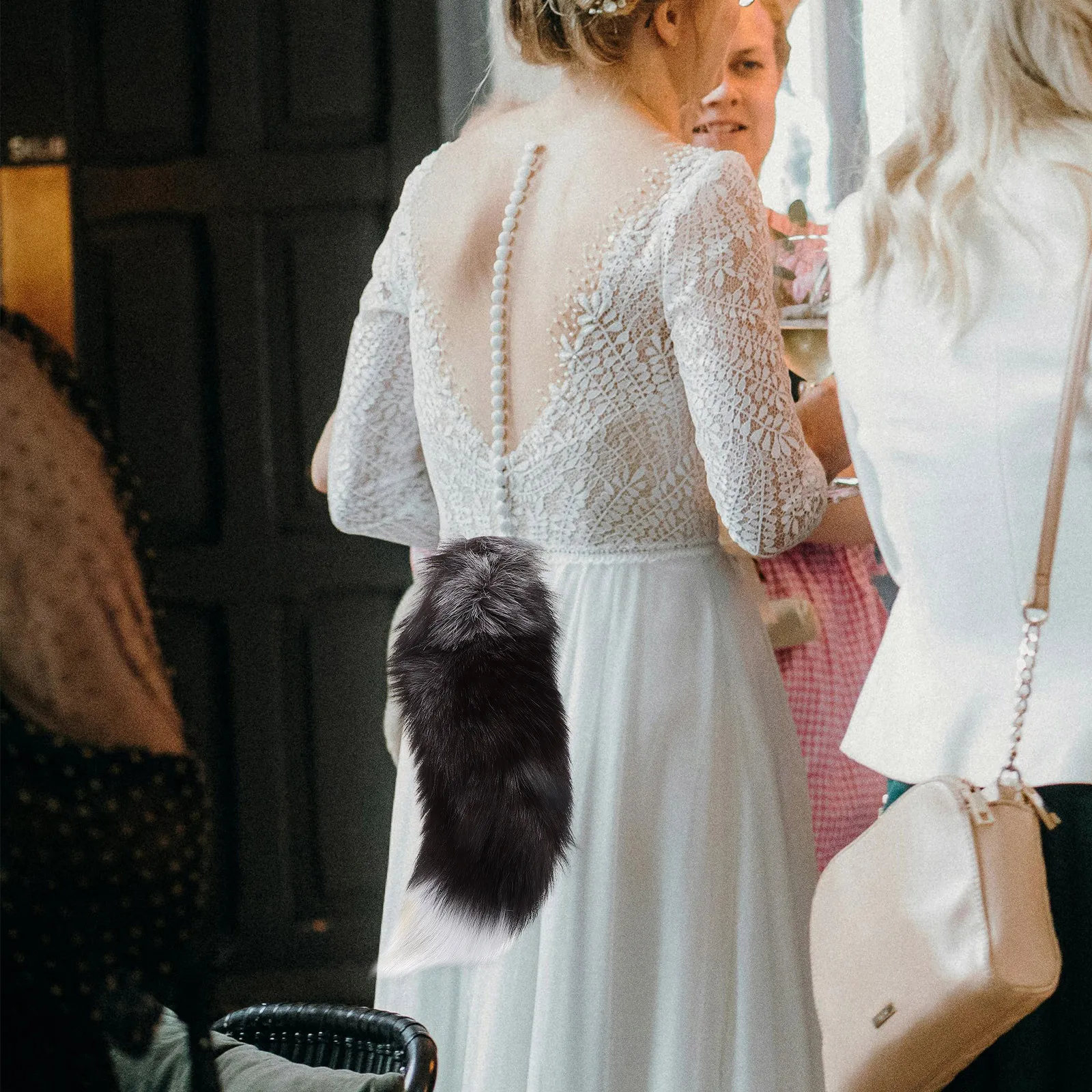 واقعية الثعلب الذيل تأثيري حلي الحيوان الذيل الدعامة المغناطيسي إغلاق لطيف حزب اللباس الأداء التبعي