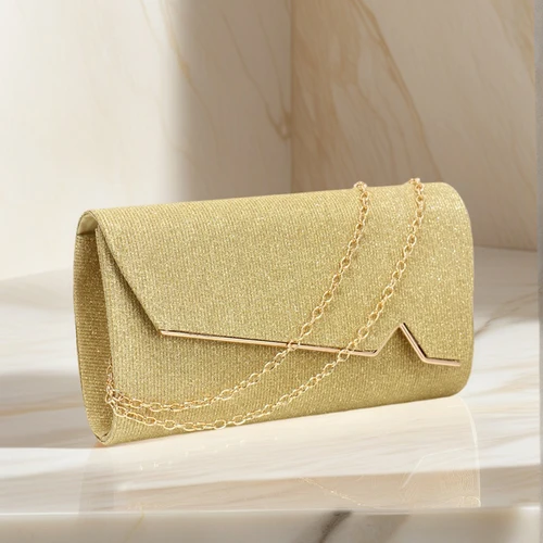 Imagen 1 del producto Nuevo diseño, bolsos de noche con lentejuelas de Color púrpura para mujer, bolsos de mensajero con cadena de hombro dorada de Metal con purpurina para fiesta y boda Din