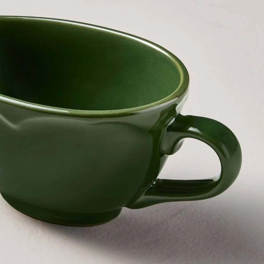 Green Ceramic Gravy Boat, Stylish Sauce Serving Pitcher, Tabletop Ceramic Serveware for Gravy, Dressings and Sauces