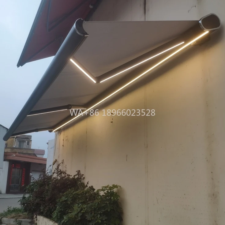 

Modern Style Fast Shipping Aluminum Coated PolyHot Sale 4*3m Retractable Full Cassette Electric Awning LED Light Remote Control