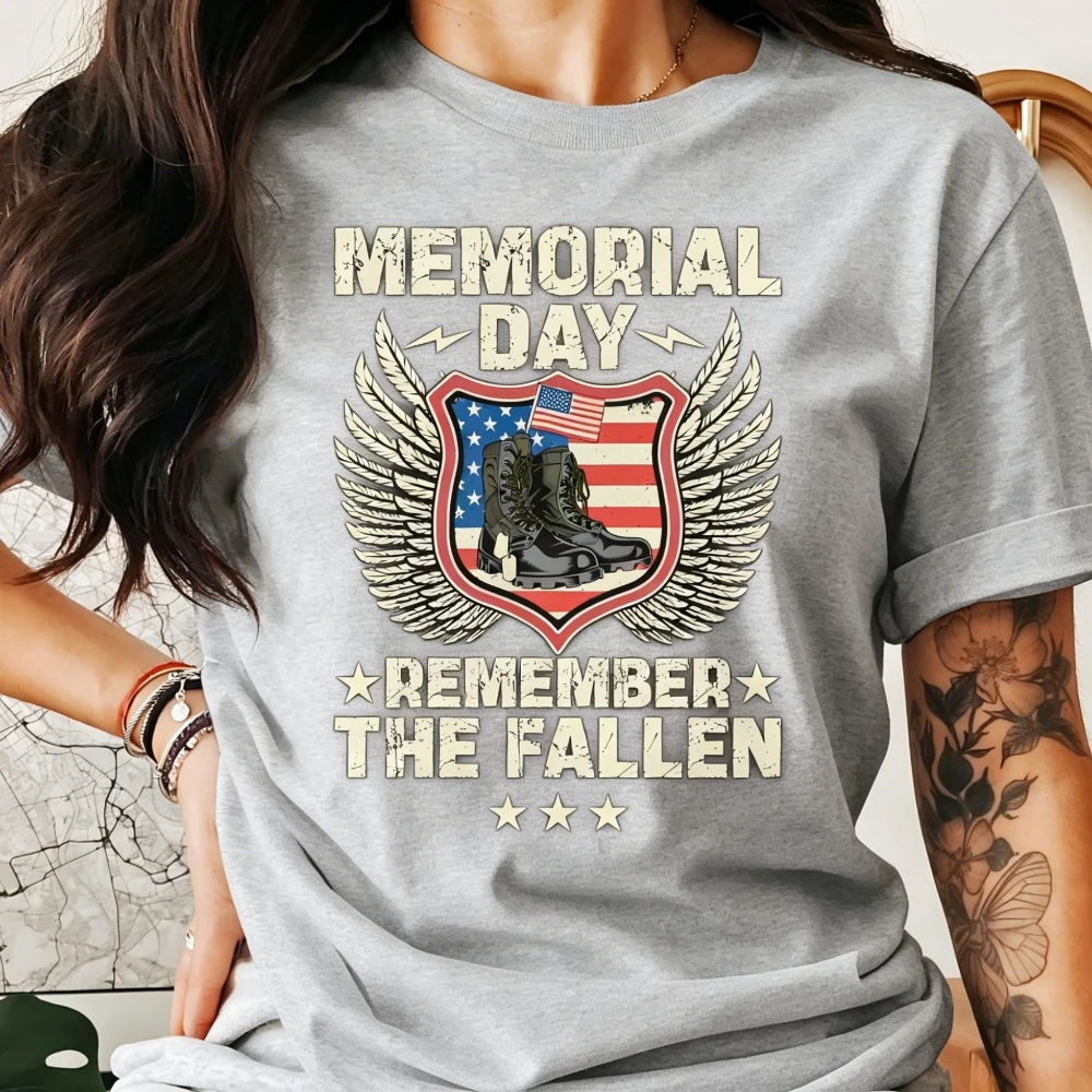 Memorial Day Remember The Fallen Graphic TShirt Memorial Day Men Women Unisex Shirt Patriotism Retro Style Tee Cotton Streetwear