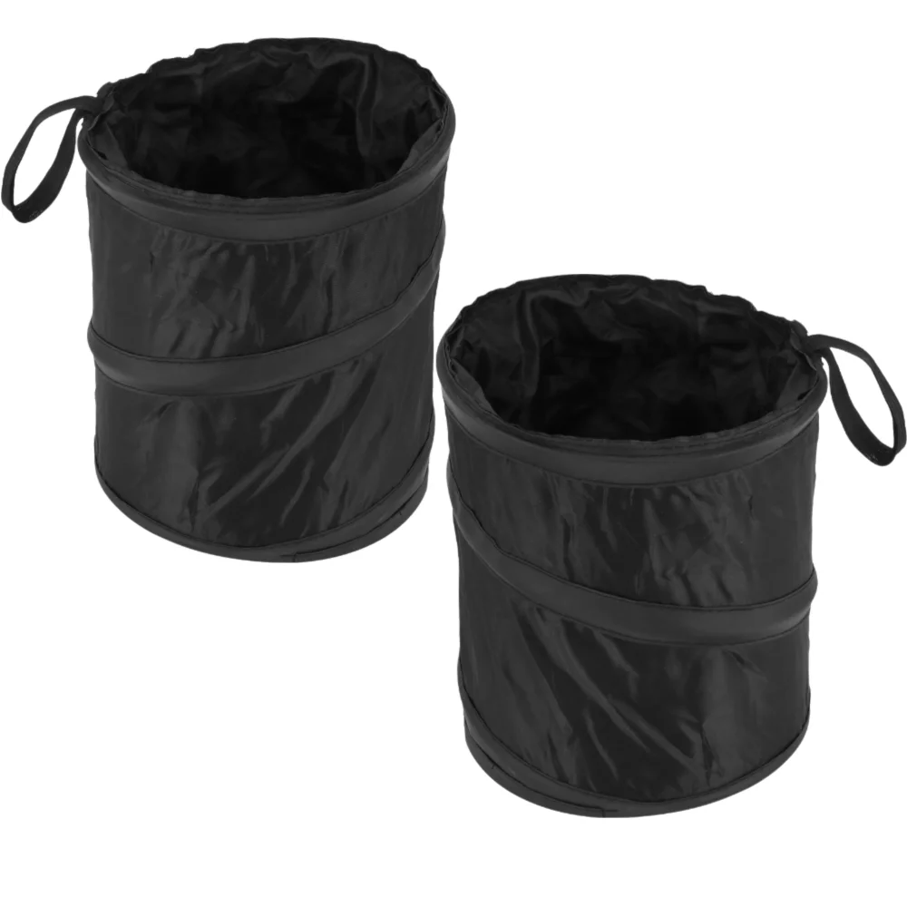 2pcs Universal Foldable Car Trash Can Hanging Hook Waterproof Trash Bin Storage Bucket Outdoor