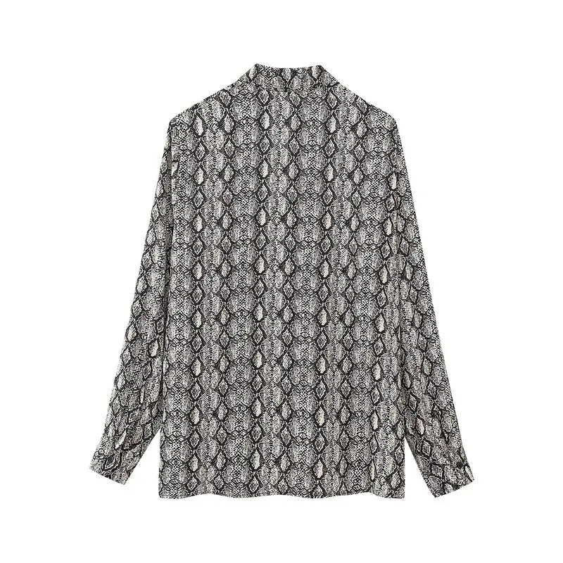 

Summer 2025 Women's Loose Animal Print Silk Satin Feel irt Long Sve Turn-down Collar Button Detail Floral Print Office Chic