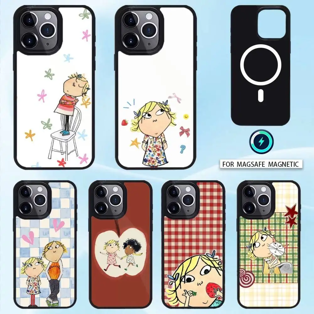 

Cutting-Fabric Charlie and Lola Cartoon Phone Case Magnetic For iPhone1615 14 13 12 Pro Max For Magsafe Wireless Charging Cover