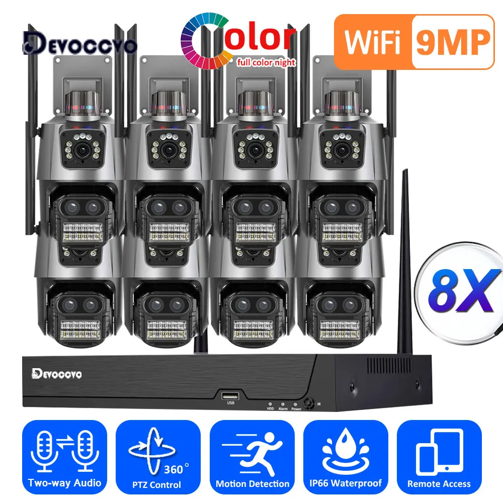 

9MP HD Wireless IP Camera Set 8X Zoom Dual Lens Security Proction PTZ WIFI Camera 8CH 5MP NVR Video Surveillance Kit ICSEE 4CH