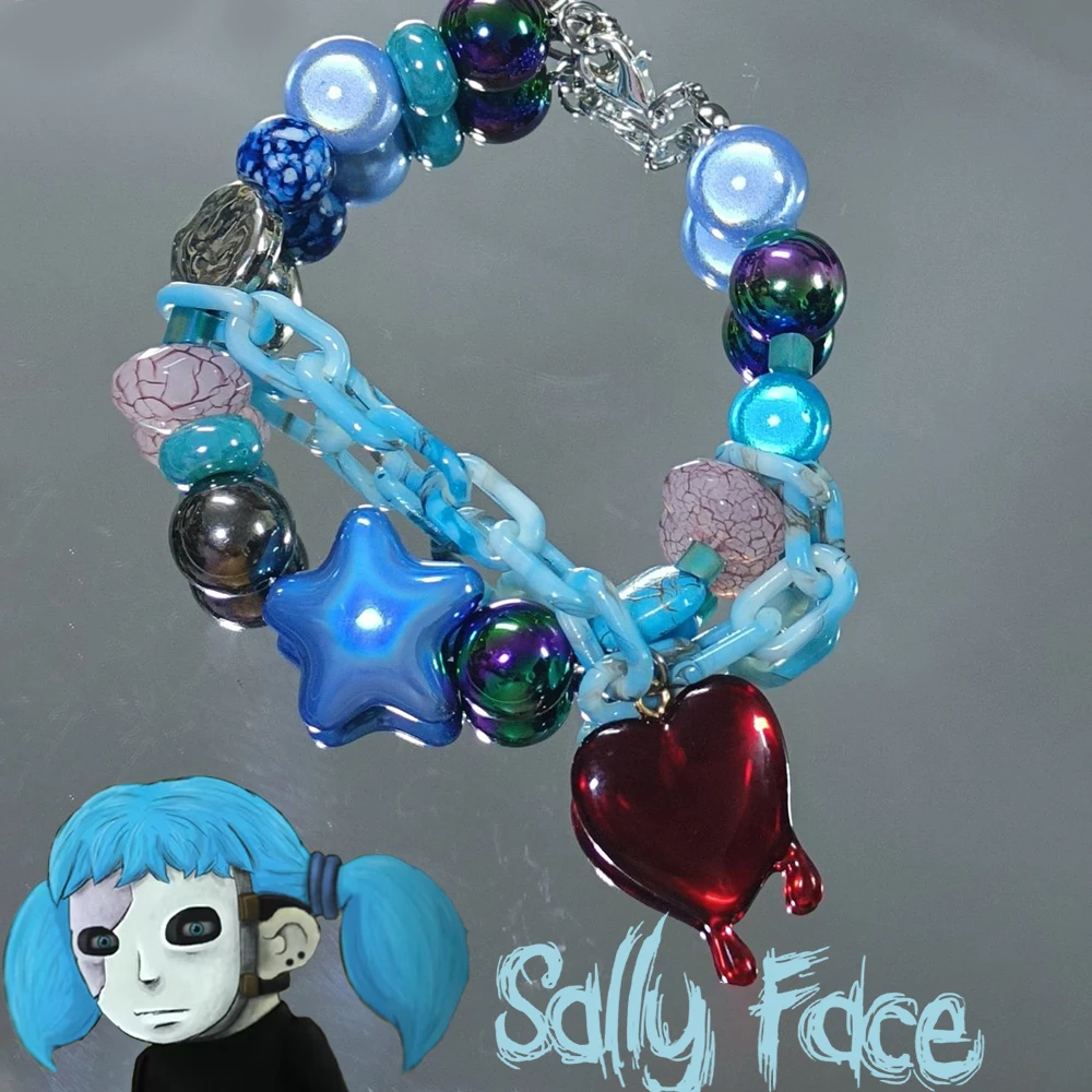 Game Sally Face Sal Cosplay Bracelet Heart Pendant Beaded Bangles Blue Star Hand Chain Fashion Unisex Jewelry Party Accessories