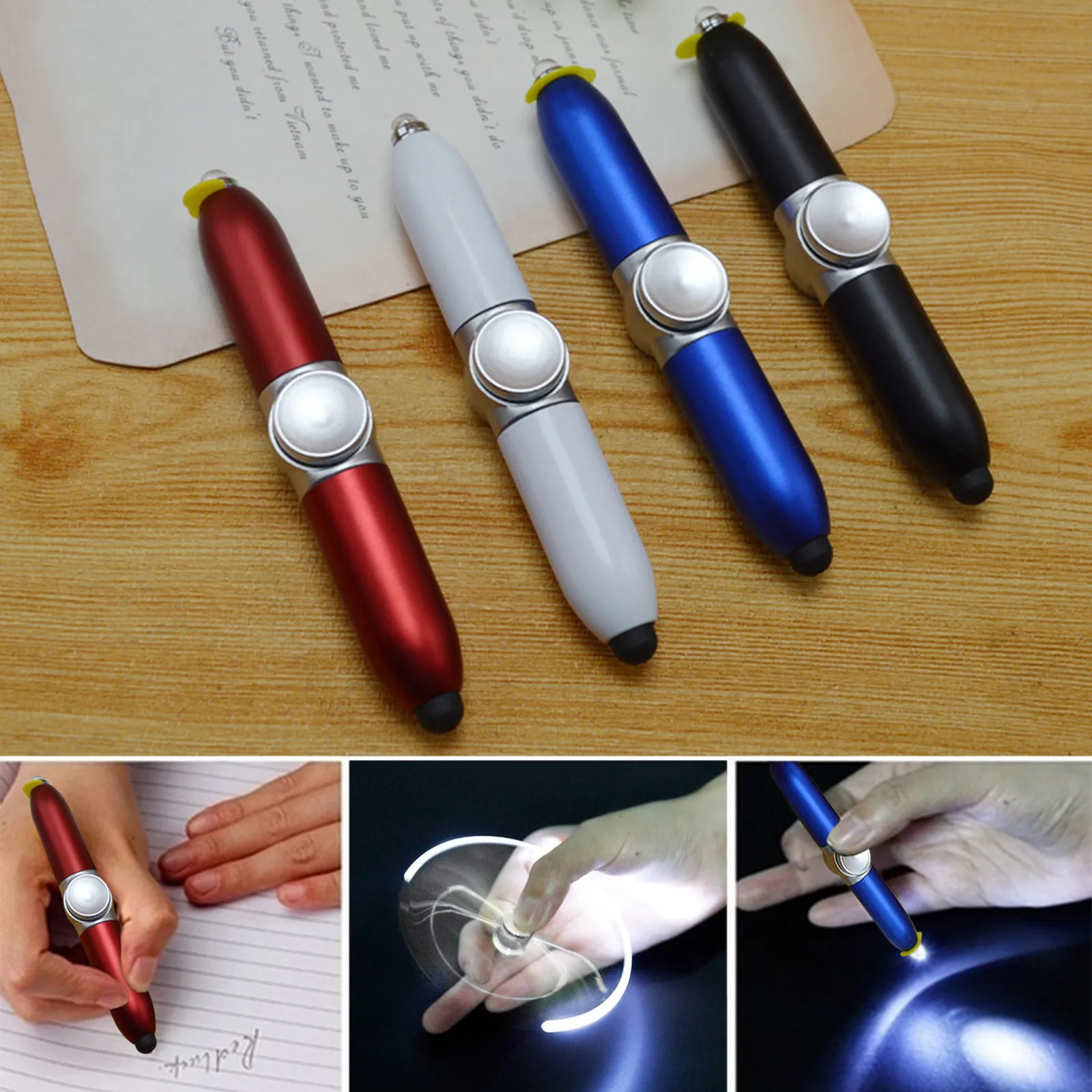 Decompression Toys Gyroscope Pens Finger Gyro Spinn Er Pen With Relief Led Ballpoint Spinner Pen Toy Light Adult  Writing Pen