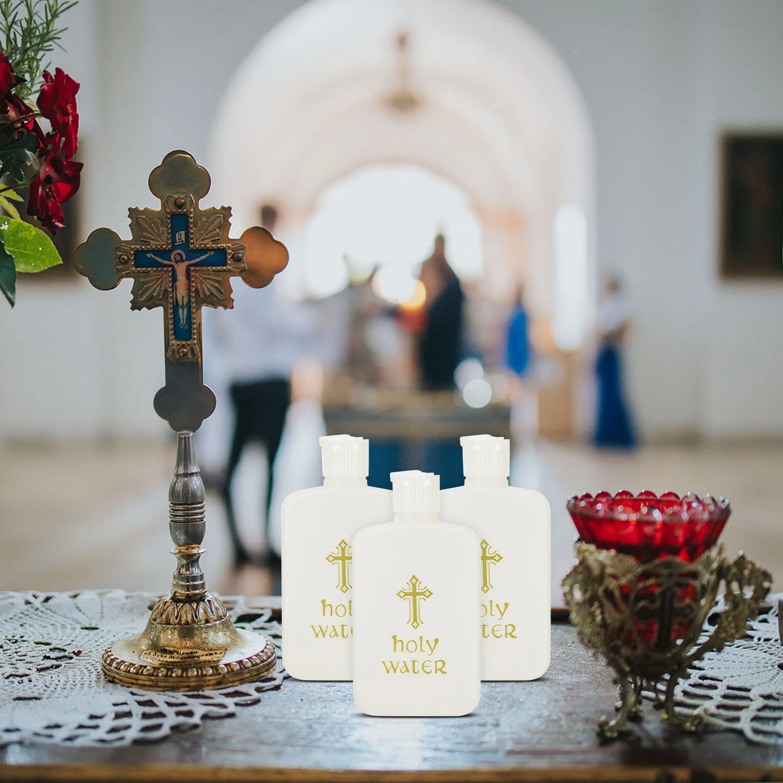 

Holy Water Bottle 100ML Empty Containers Golden Logo Church Gifts Exorcism Baptism Vase Cross Pattern Practical