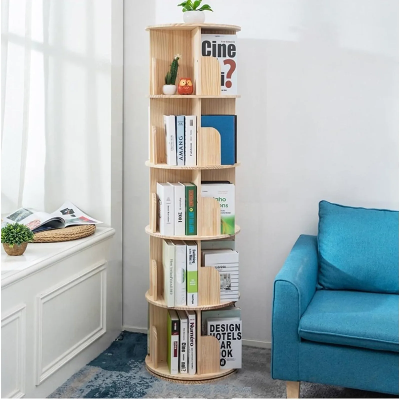 

US Rotating Bookshelf 360 Display Floor Standing Bookcase Storage Rack for Kids&Adults Multi-Functional Bookshelf