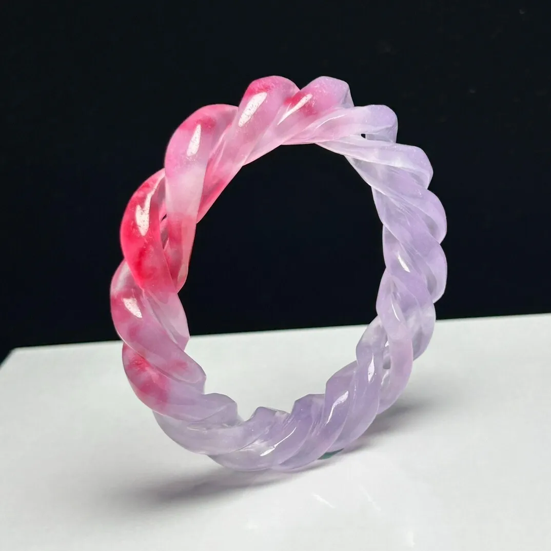 Natural ice Lavender&red Jade jadeite artistic carving bracelets