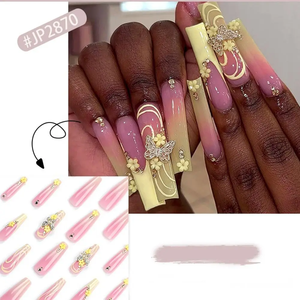 Nowe Długie Sztuczne Paznokcie Baleriny Fioletowe Kwiaty Płomień Końcówki Paznokci Pełne Krycie Klonowy Brąz Paznokcie Dociskane DIY