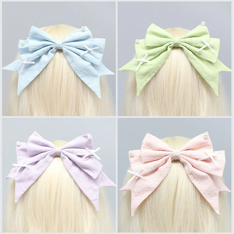 

4 Colors Sweet Large Bowknot Embroidered With Lace Hair Clip Lolita Ribbon Hairpin Ponytail Party Hair Accessories