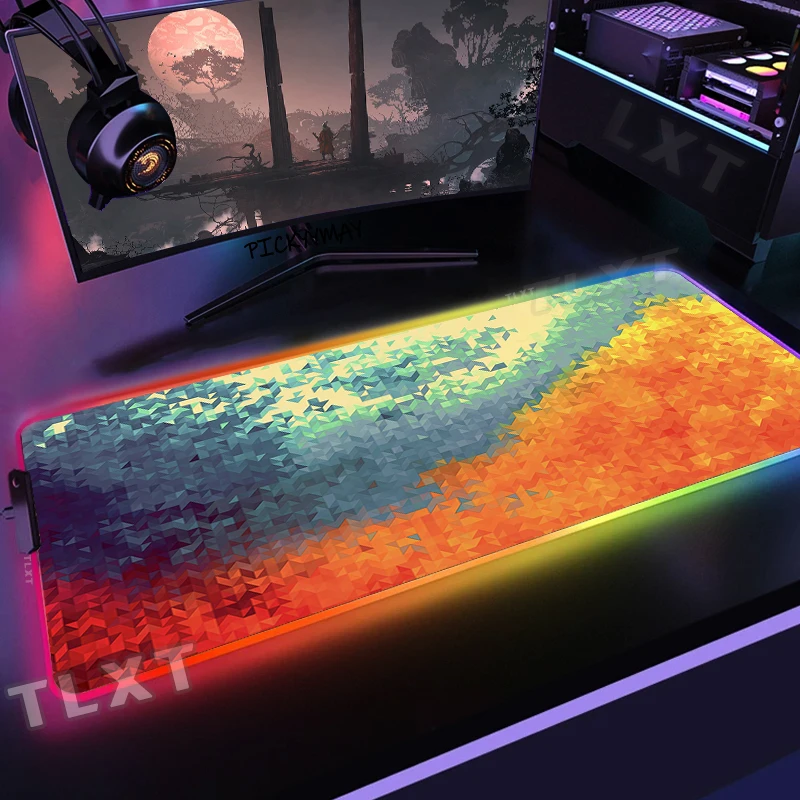 Triangle Large LED Desk Mats XXL RGB Computer Mousepad Geometric Backlight Keyboard Mat Table Pad Gamer Luminous Mousepads 90x40