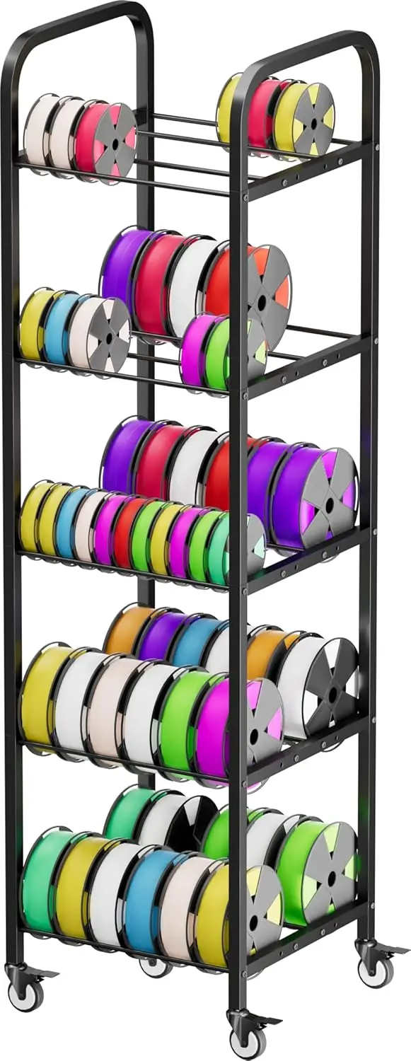 

5-Tier Rolling Filament Storage Rack with Wheels, Holds 60 Spools, Heavy Duty Metal Organizer for 3D Printing