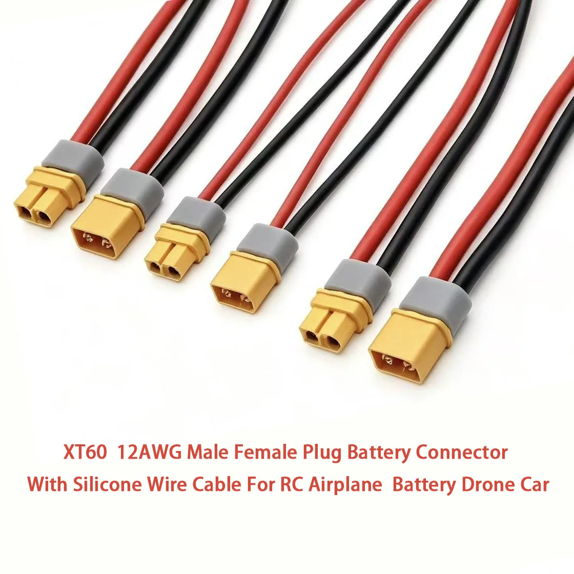 XT60  12AWG Male Female Plug Battery Connector With Silicone Wire Cable For RC Airplane  Battery Drone Car 10cm