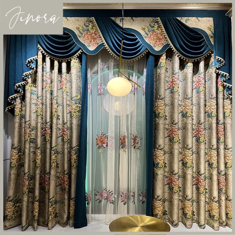 European Embossed Thickened Spliced Blackout Luxury Curtains For Living Room Bedroom Home Decoration Villa Custom Windows Dining
