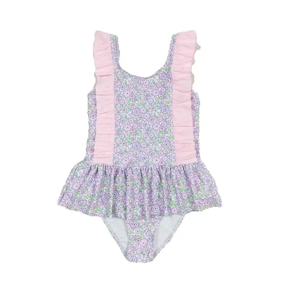 

Baby Girls Summer swim Lavender Floral Baby Girls Swimsuit Toddler Beachwear Sibling Matching Outfit Children's Poolside Attire