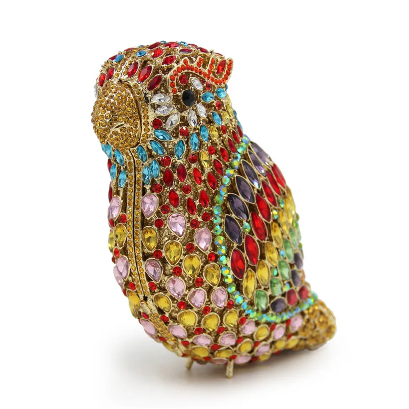 حقيبة يد الببغاء الماسية من ماركيز، حقيبة سهرة بتصميم طيور غريبة مع كريستالات. OEM محفظة طباعة الحيوان المخصصة، منخفضة موك بالجملة f #6