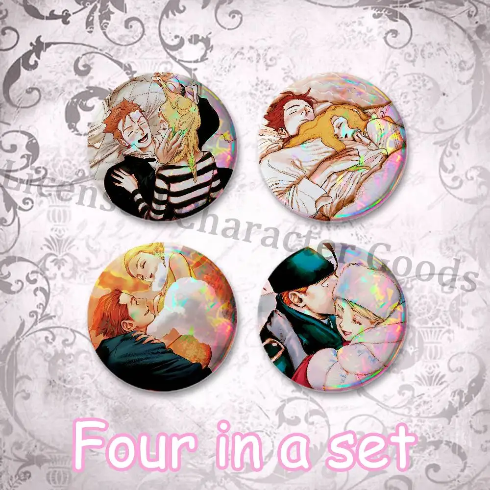Emma x Aleksander V-Veil 75mm Large Tin Badge 3 Inch Holographic Baji for Ita-Bag Centerpiece 4-Piece Set