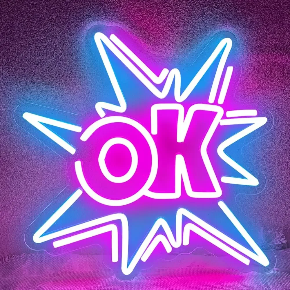 

Светодиодная неоновая вывеска OK Comic Boom с USB-питанием и регулировкой яркости для мужской комнаты, офиса, спортзала, игровой комнаты, мотивационный настенный декор, крутой подарок для мальчиков