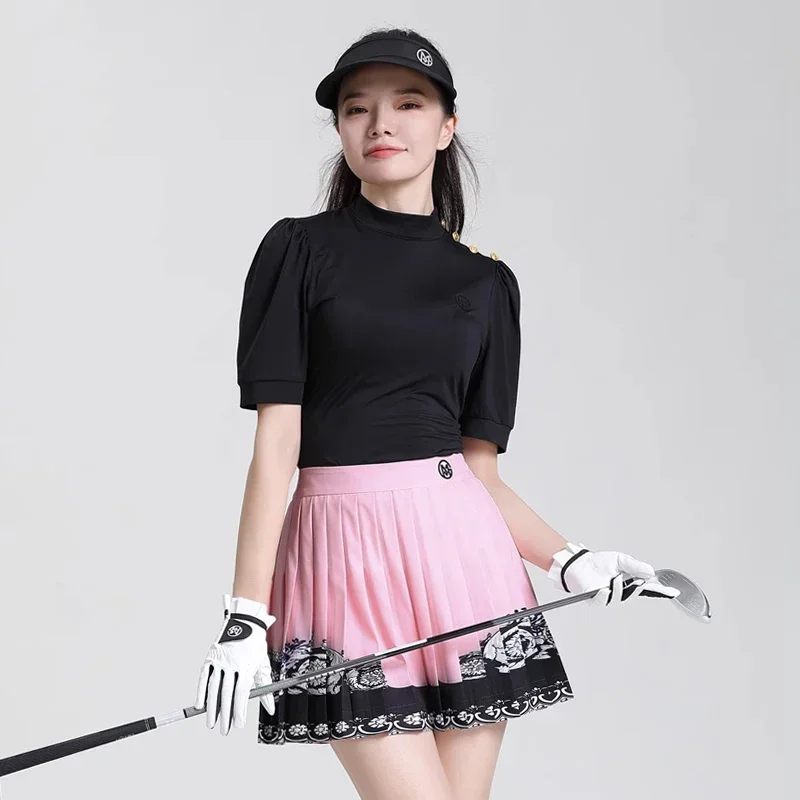 MG Golf Short Sleeve Top Women Fashion Slim T-shirt Quick Drying Breathable Pink Pleated Skirt Ladies Golf Clothes Suit