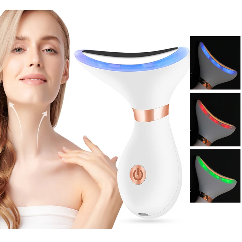 

EMS Microcurrent Neck Face Beauty Device 3 Color LED Photon Therapy Skin Tighten Reduce Double Chin Anti Aging Lifting Massager