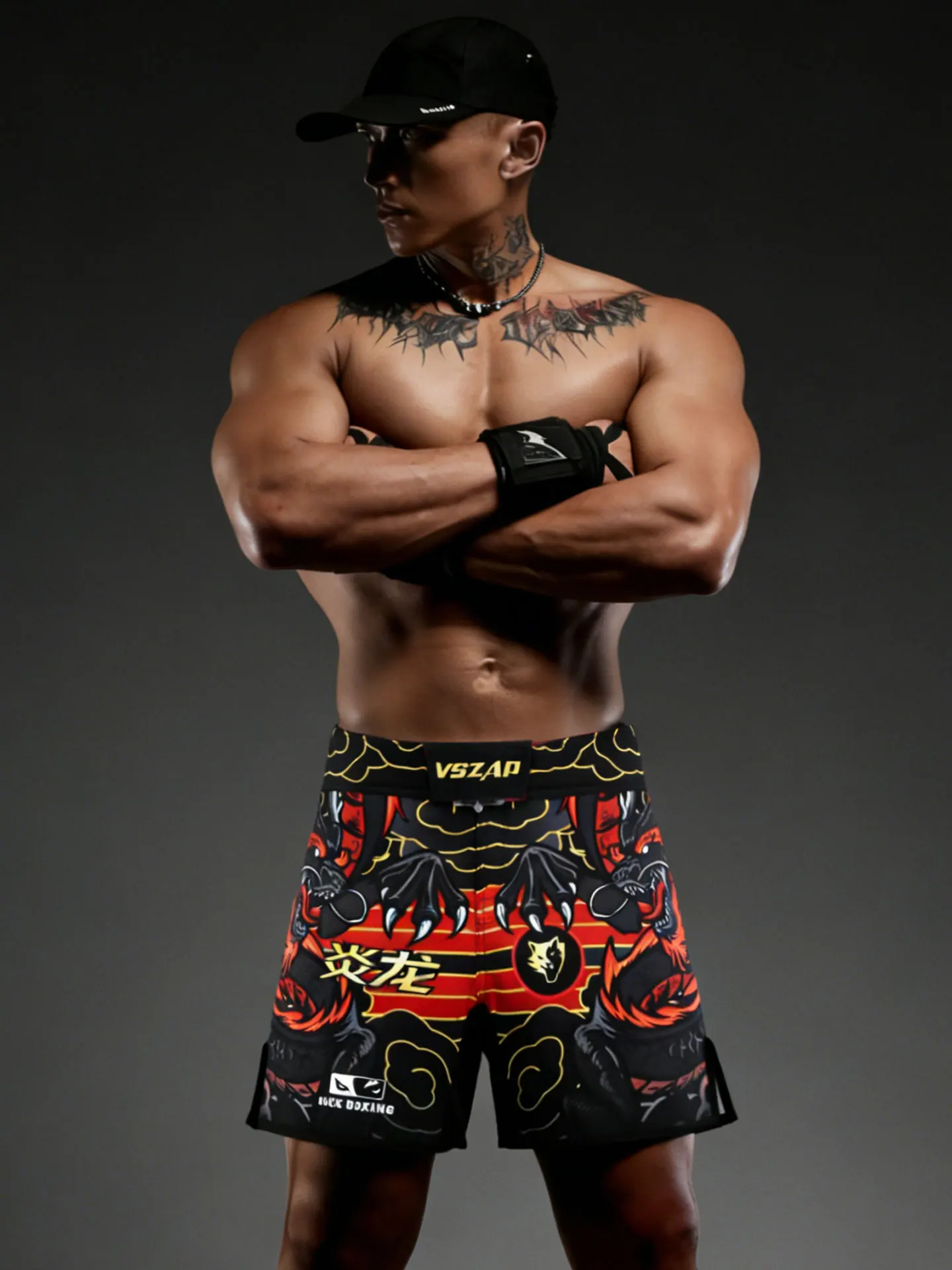 

Спортивные шорты VSZAP с узором «Дьявольский дракон» для мужчин, быстросохнущие, износостойкие, для тренировок, фитнеса, длиной до колена, для активного отдыха, повседневные.