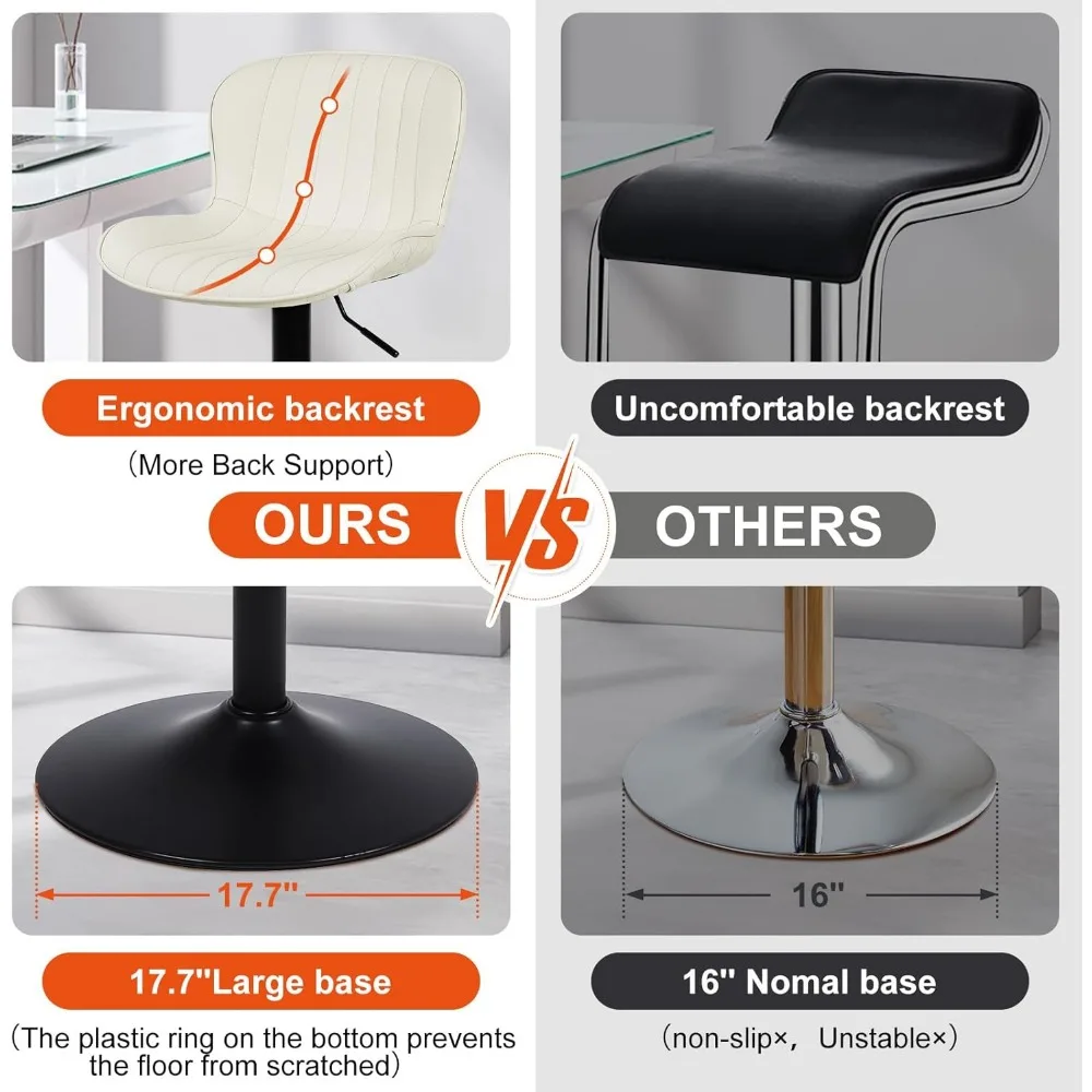 เก้าอี้บาร์ชุด 2-17.72 "ฐานขนาดใหญ่ความสูงเคาน์เตอร์ Barstools,Faux PU หนังเก้าอี้บาร์ด้านหลัง, ปรับหมุนเก้าอี้บาร์