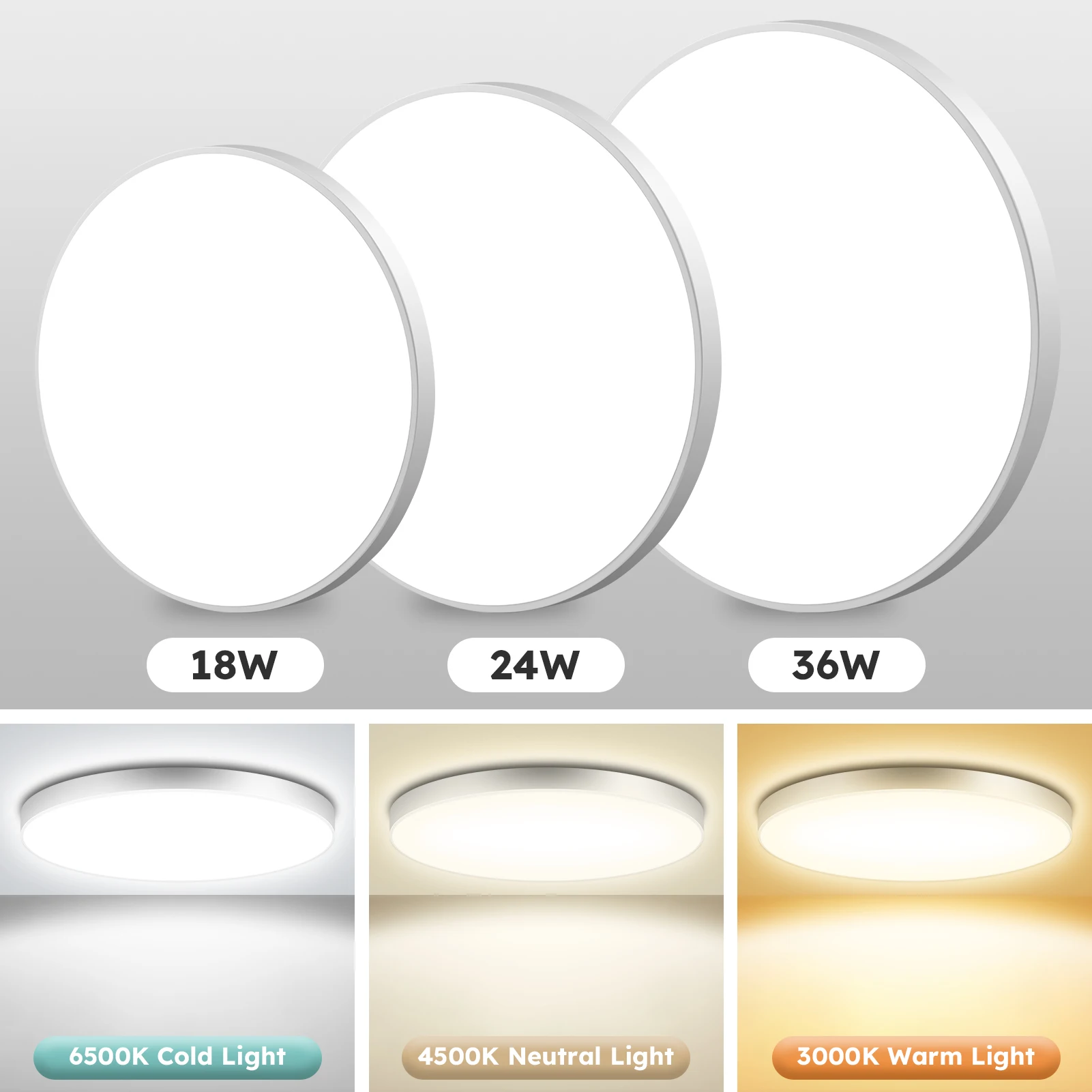Moderne LED-Deckenleuchte, LED-Panelleuchte, Kaltweiß, Neutralweiß, Warmweiß, 18W 24W 36W, einfarbig, nicht dimmbar, minimalistischer Stil, runde Einbauleuchte, geeignet für Wohnzimmer, Schlafzimmer,
