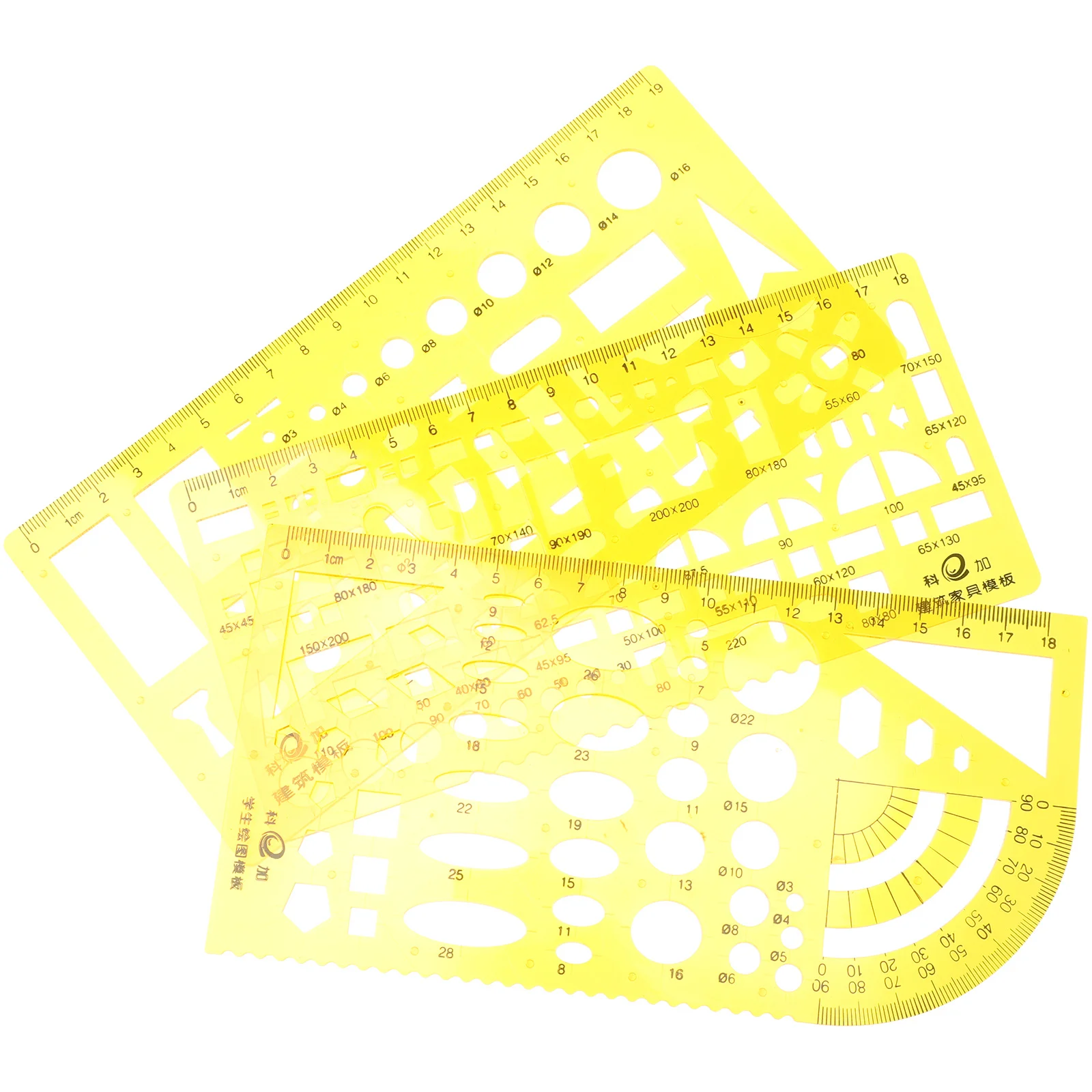 مجموعة واحدة من استنسل هندسي، مسطرة دائرية شفافة، لوازم المعماري، استنسل رسم للرسم، استنسل هندسي