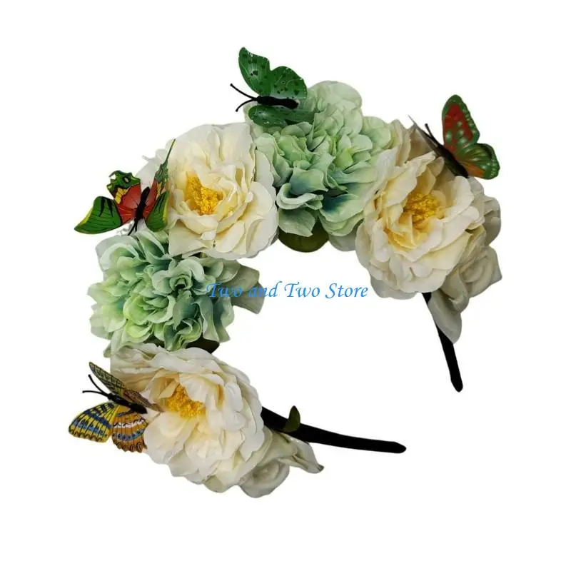 

HX6F Luxurious Realistic Butterfly Headband for Woman Flower Crown for Cosplay Fairy