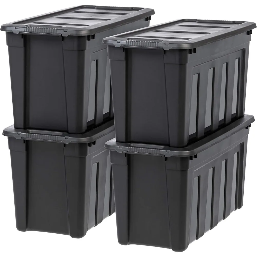 

IRIS USA 31 Gallon Heavy Duty Totes for Storage with Easy-Grip Handles, 4 Pack - Made in USA, Storage Bins with Lids