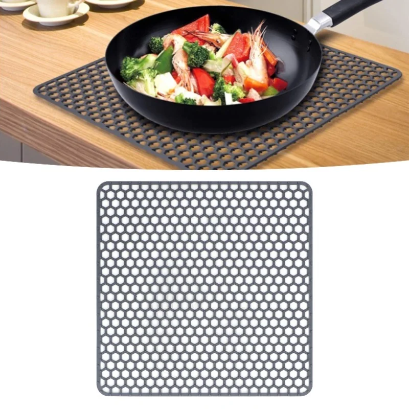 Sink Mat Silicone Durable Grid Design Anti Slip Sink Protection Pad For Kitchen Stainless Steel Ceramic Sinks