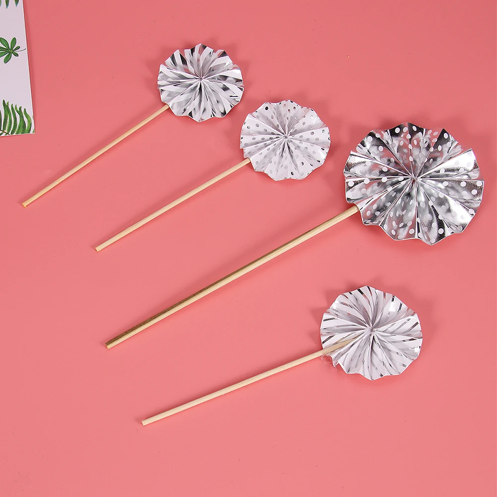 

16pcs Decorations Picks Cake Fan Decor Fan Shape Wedding Birthday Party Supplies Pink Creative Design Cake Toppers