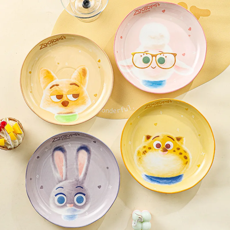 Zootopia Cartoon Edged Ceramic Plate 8 Inches Deep Dish Home Use High Temperature Resistant Underglaze Color Resistant