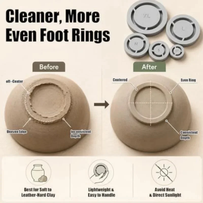 5 Sizes Pottery Foot Ring Template Consistent Base Ring Mold Lightweight Ceramic Clay Trimming Tool DIY Ceramic Making Supplies