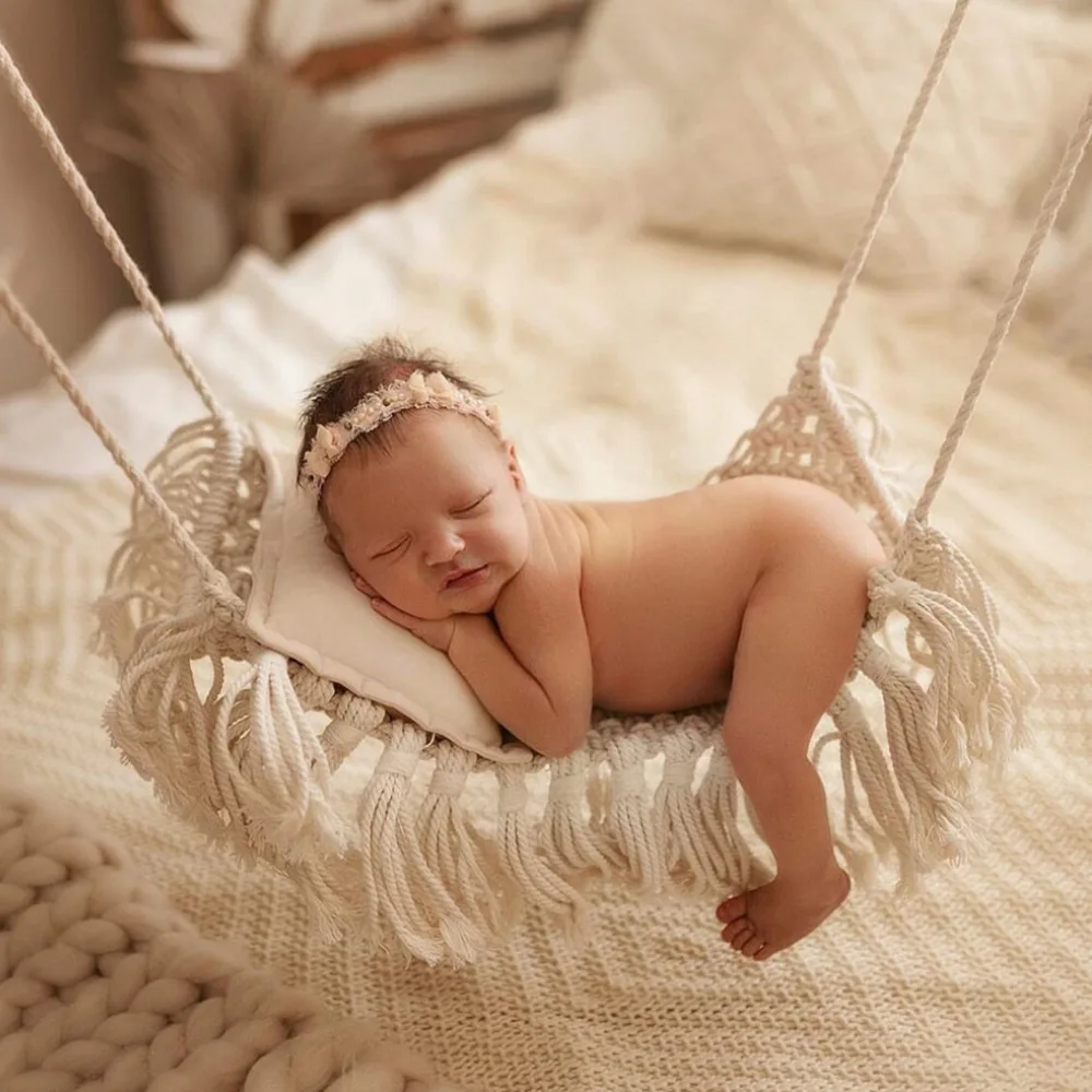 Newborn Photography Props, Children\'s Original Photography Accessories,hundred Days Crib Shooting Assistance, Hand-woven Hammock