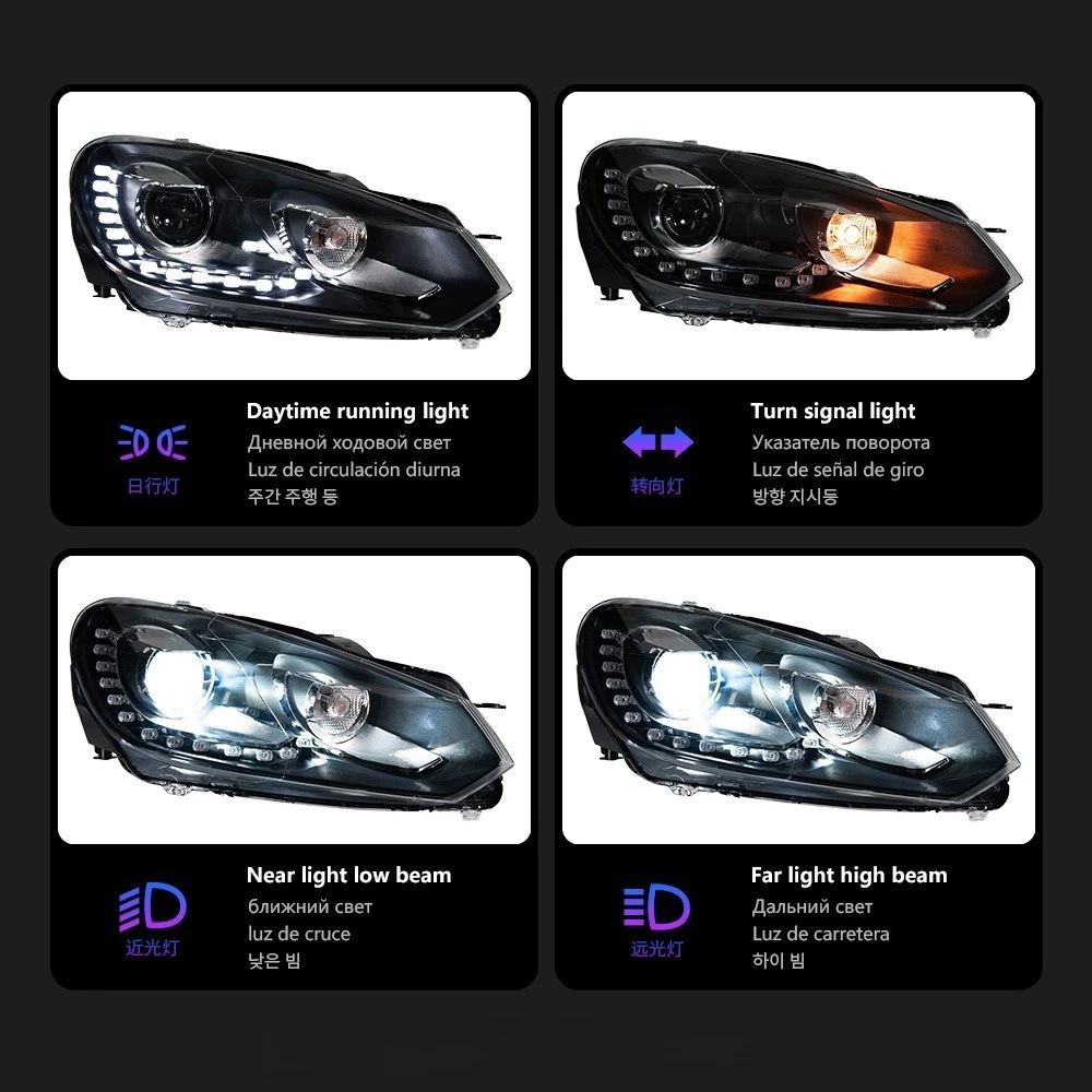 Pop Car Lights For Golf 6 2009-2012 R20 Golf6 MK6 LED Dynamic Headlights Modification Upgrade DRL Tear Eyes Design Turn Signal L