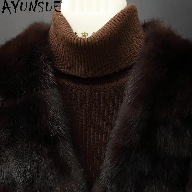 AYUNSUE, abrigo de piel de visón Natural de alta calidad, ropa cálida de invierno para mujer, abrigos de piel auténtica de visón púrpura para mujer, nuevos en abrigos