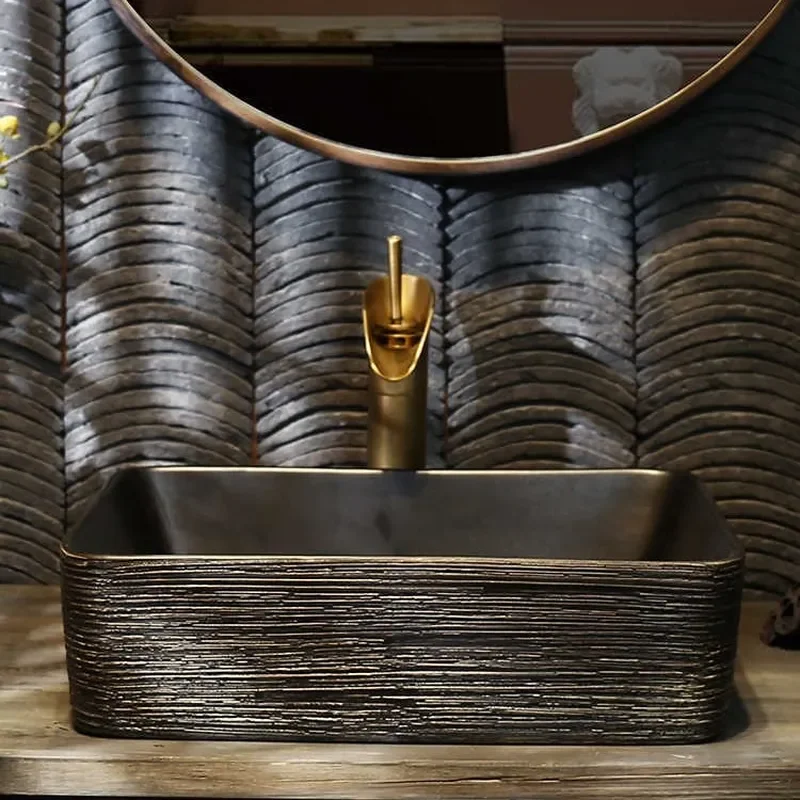 for Inn Platform Square Basin Chinese Art Antique Washbasin Home Creative Retro Ceramic Hand Wash New