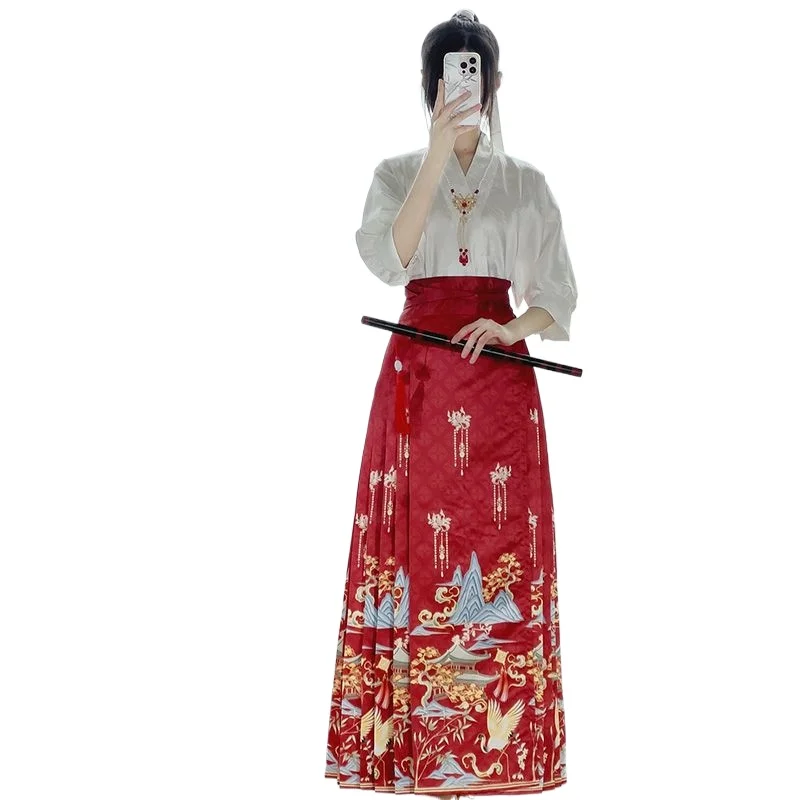 

Chinese Style Women's Hanfu Ming Woven Gold New Print 2026 Daily Spring and Summer Set